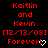 Red text on black background displays 'Kaitlin and Kevin', date '[12/13/08]', and 'Forever!' with heart or checkmark symbols.