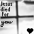 Black-and-white pixelated image with text 'Jesus died for you' on left, large cross overlaying center-right, and small heart shape in bottom right corner.