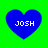 Four blue heart shapes with white text 'JOSH' on a bright green background, arranged in a