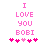 Pixelated pink text reads "I LOVE YOU BOBI" with five pink hearts below, two versions differ in heart arrangement.