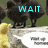 Animated sequence showing a yellow figure with a speech bubble, text changing from 'WAIT' to 'UP' to 'HOMIES!', and a background of dark trees.