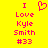 Yellow background with pink pixelated text reading 'I Love Kyle Smith #33' and a heart symbol above the word 'Love'.