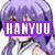 Pixelated anime-style character with long purple hair and large eyes, wearing a white sleeveless top, with overlaid text elements changing across frames.