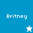 Pixelated 'Britney' text appears on blue and light-blue backgrounds with a white star icon above and a blue star icon below.