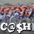 Animated sequence showing a repeating pattern of stylized orange and purple shapes with a central white text overlay reading 'C@SH' on a gray background.