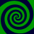 Four green and dark blue spiral patterns arranged in a on a green background
