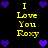 Pixelated text 'I Love You Roxy' in yellow with purple hearts on black background, arranged in a pattern with repeated elements