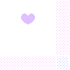 Pixelated heart shapes in purple and pink hues appear in different positions across a of white and dotted background sections