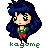 Pixel art contact sheet of three animated frames showing a character with long dark blue hair, green top, and red bow in various expressions.