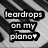 Black-and-white piano keyboard with text 'teardrops on my piano' and a heart symbol, featuring two small dark hearts on white keys.