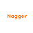 Four identical pixelated 'Hogger' text icons arranged in a , each on distinct solid backgrounds