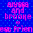 Pixelated text in bright pink on a blue background with cyan dots, repeating 'alyssa and brooke' and 'best frienest frien' in a pattern