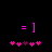 =] with pink and purple heart symbols below, two identical versions side-by-side on black background.