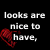 Black background with white pixelated text and red heart symbols, displaying a quote about hearts lasting longer than looks.