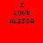 Red background with black pixelated text reading "I LOVE ALISSA" arranged in four identical vertical
