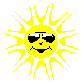 Yellow sun-shaped icon with radiating spikes; central face changes through multiple expressions and props across frames.