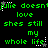 Green pixelated text on black background repeats 'julie doesnt love shes still my whole life' with white star and gray dot animations.