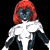 A 2x2 contact sheet of a pixelated X-Men animated icon featuring three distinct frames: a red-haired blue-skinned character, a close-up of glowing yellow eyes in darkness, and a blue 'X' logo on black background.