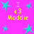 Pixelated icon with bright pink background, turquoise stars, and yellow text reading "I <3 Maddie" in four quadrants.