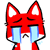 A 4-frame animated contact sheet of a red fox cartoon character crying with blue tears, displayed in a 2x2 grid on a gray background.