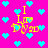 Pixelated icon with bright pink background, cyan hearts scattered throughout, yellow text "I Love Dv9d" in four positions, and subtle color shifts on the letters.
