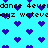 Pixelated cyan background with scattered purple hearts and repeated black text reading "dance 4ever" and "oyz watev" in a pattern