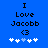 Blue background displays black text "I Love Jacobb <3" with five white plus signs below, where the third sign shifts from light blue to white across observations.