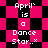 Pixelated text 'April is a Dance Star..' in white on a black-and-pink checkered background with diamond-shaped patterns.