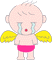 Pixelated baby figure with closed eyes, tears streaming down cheeks, yellow wings, pink diaper-like clothing against gray background.