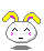 Pixel art bunny head with yellow-pink ears, pink cheeks, and changing mouth expressions across six