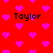 Red background with repeating pink pixelated hearts and four instances of the text 'Taylor' in black pixelated font.