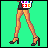 Pixelated animation of a female character in green outfit walking with a Coach bag, showing multiple poses and a blurred motion effect.