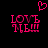 Pixelated pink text 'LOVE NEW' on black background with a pink heart above, showing animation where the heart's outline changes from solid to dashed.