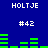 Blue background with white text 'HOLTJE' and '#42' above green horizontal bar graphs in pixelated style.