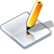 A pixelated icon shows a yellow pen resting on a white diamond-shaped surface with a gray background.
