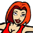 Pixelated cartoon-style icon of a woman with bright red hair wearing a red sleeveless top, visible chest area, and dark outline against white background.