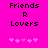 Bright pink background with black pixelated text 'Friends R Lovers' and five light pink pixelated hearts below, showing animation changes in heart positions.
