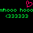 A static pixel art image with a black background, featuring green text and symbols including 'whooo hooohhooo hoo', '(33333)', and a pink heart outline.