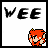 Animated pixel art sequence showing a character with orange hair and black eyes saying 'WEE' in bold text above, moving through various poses