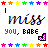 identical 'miss you, BABE' icons with a heart symbol and rainbow star borders in various color schemes