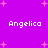 Purple background with pink star shapes and repeated white text "Angelica" in pixelated font.