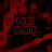 Red and black patterned background with repeating text "I GET ALONE" in blocky font, stars, and curved lines.
