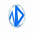 Blue and white pixelated icon with a central vertical bar, left side featuring abstract wave-like shapes, right side showing a triangular play symbol within an oval border.