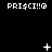 Pixelated black-and-white animation with repeated text and changing symbols above it, showing a sequence of static frames.