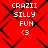 Red background with black diamond pattern, white pixelated text 'CRAZII SILLY FUN' and '<3' symbol arranged in four identical quadrants