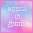 Pixelated icon with pink and blue gradient background, featuring text elements 'ПУАН', '6', and 'jann' in varying colors across frames.