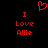Red pixelated text and heart symbol on black background, with 'I Love Allie' repeated twice.