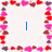 A static icon with a white background bordered by pink and red heart shapes, featuring blue text elements.
