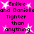 Pixelated text on bright pink background with white starbursts, repeating 'Emilee and Danielle Tighter than anything' in two
