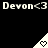Pixelated text and triangular icons with heart symbols on a black background, showing repeated patterns of 'Devon<3' above and below the triangles.